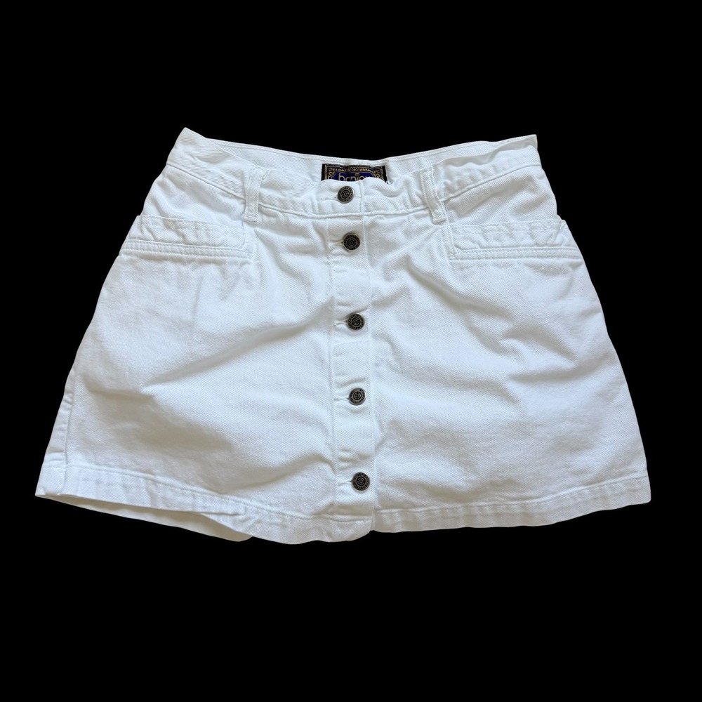 Bonjour White Denim Skort Button Front High Waisted Mini Skirt Shorts Womens